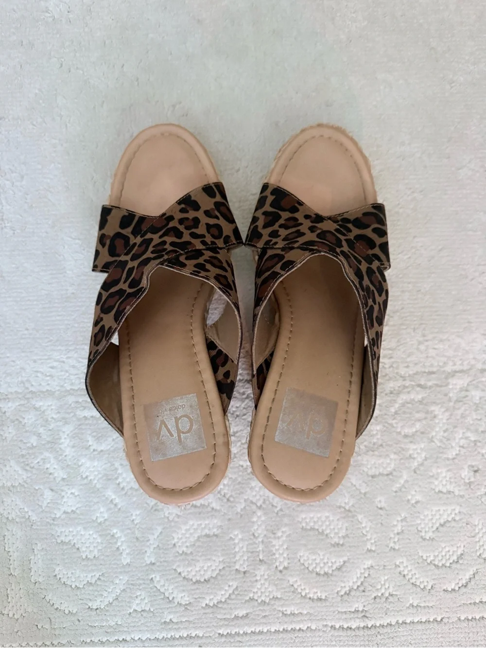 Dolce Vita Leopard Print Espadrille Wedge Slides - Brown/Black